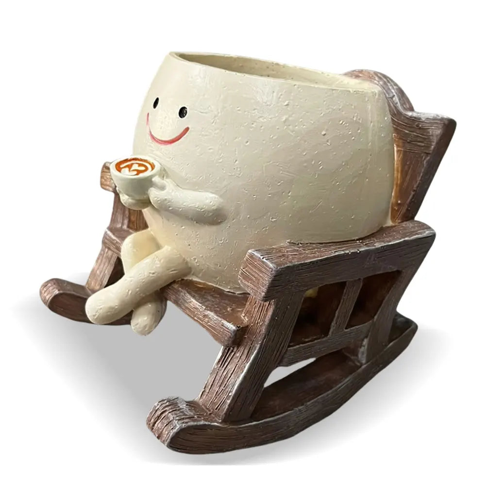 Creative rocking chair/swing shaped planter for succulents, ideal for indoor and outdoor plants.