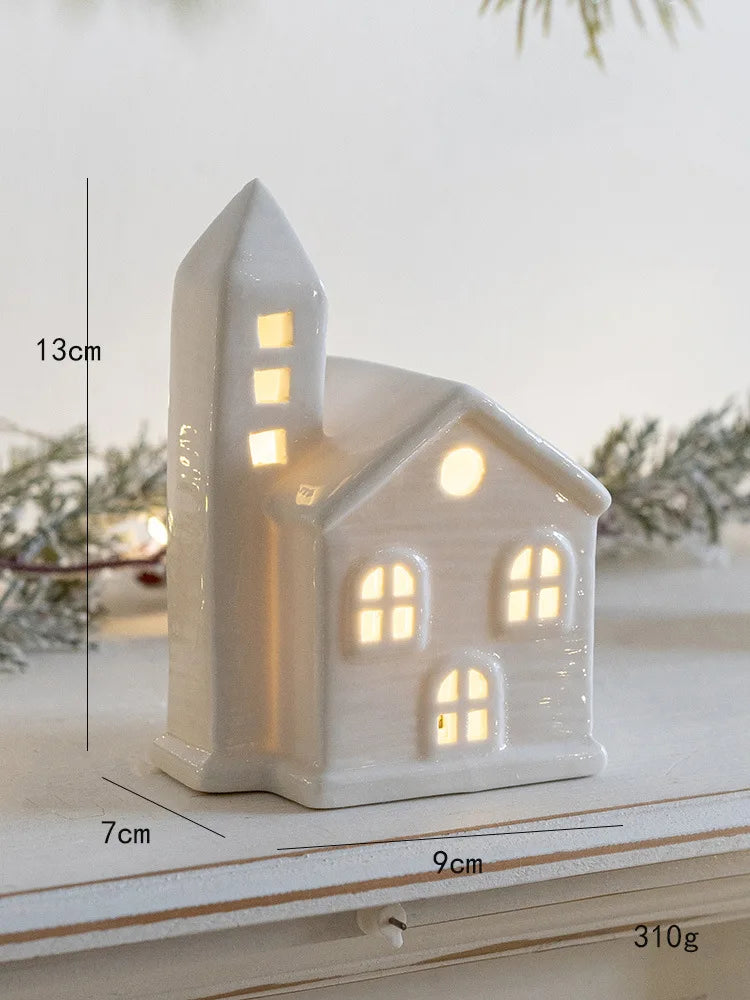 Glowing Ceramics Village House LED Light Up Porcelains Statue Figurine Festival Home Desktop Decors Christmas  Ornament