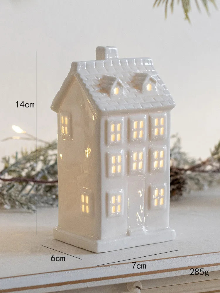 Glowing Ceramics Village House LED Light Up Porcelains Statue Figurine Festival Home Desktop Decors Christmas  Ornament