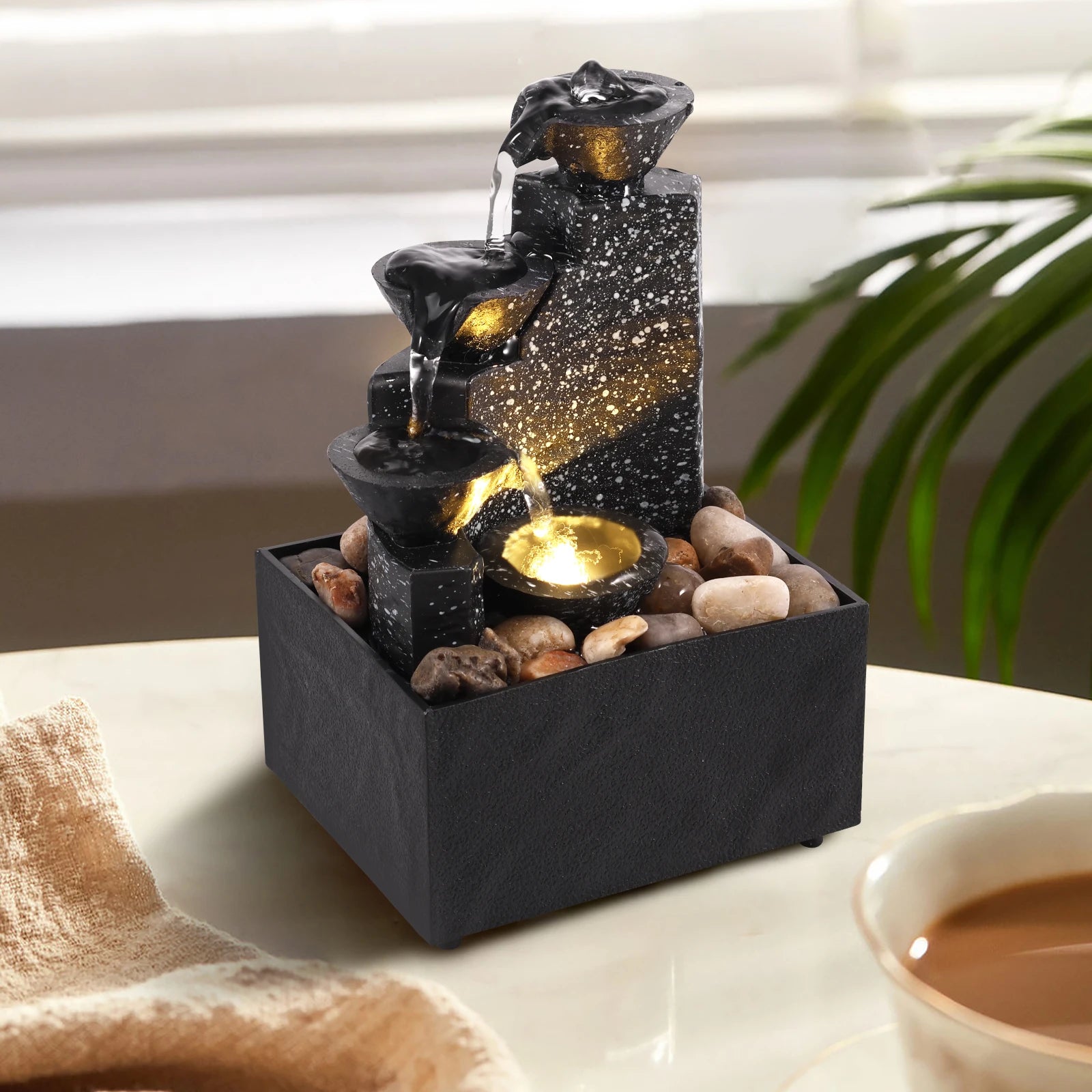 Tabletop Waterfall Fountain with Soft Lights