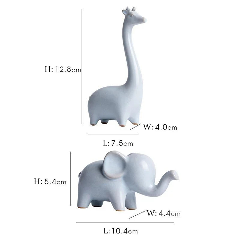 Giraffe Elephant and Mini Ceramic Figurine Desktop  Minimalist Decorative Ornaments for Home Office Decor