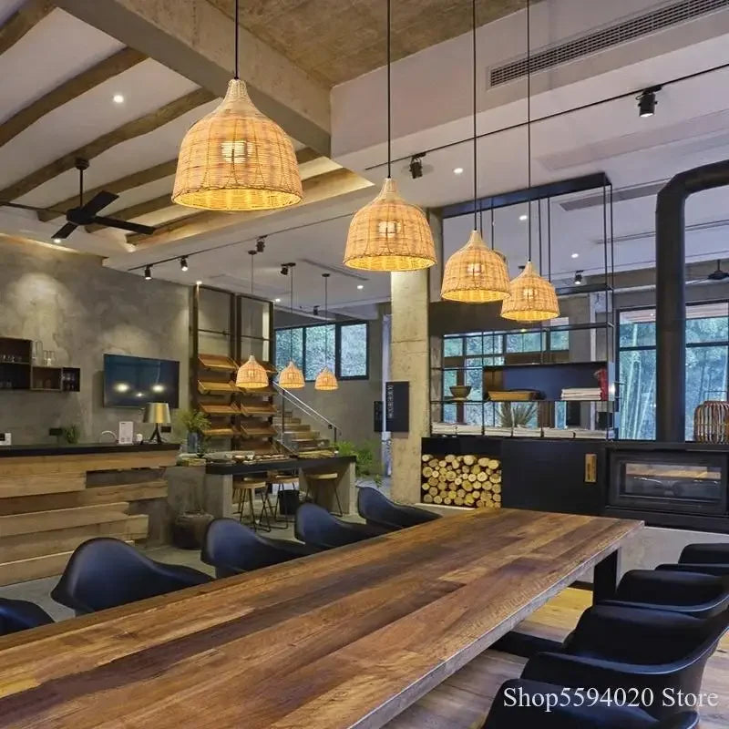 Woven Bamboo Pendant: Rural Loft Style.