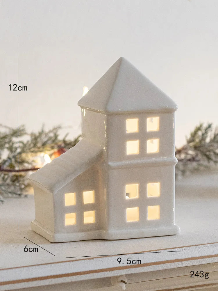 Glowing Ceramics Village House LED Light Up Porcelains Statue Figurine Festival Home Desktop Decors Christmas  Ornament