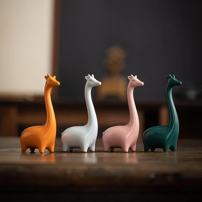 Giraffe Elephant and Mini Ceramic Figurine Desktop  Minimalist Decorative Ornaments for Home Office Decor