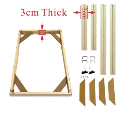 3cm thick wooden canvas stretcher frame kit with corner braces and hardware for art framing