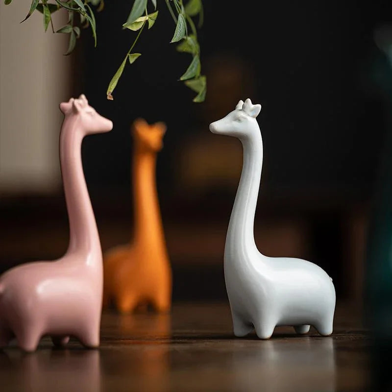 Giraffe Elephant and Mini Ceramic Figurine Desktop  Minimalist Decorative Ornaments for Home Office Decor